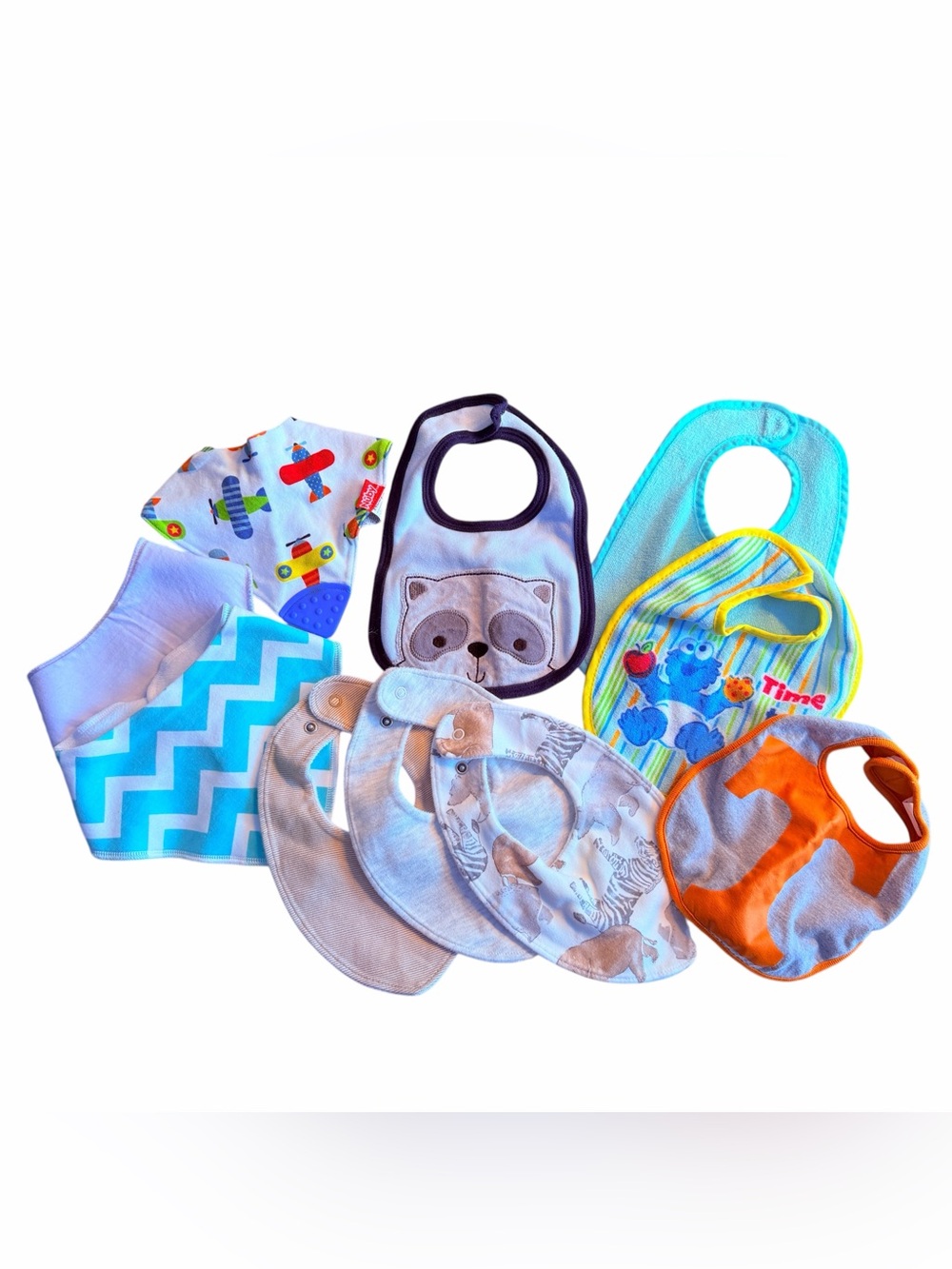 Baby Bibs Mixed Lot of 10 Mixed Blue, Orange, Tan, White